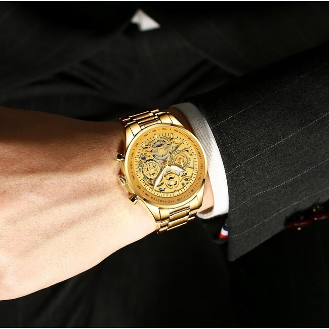 Nibosi Impérial – herenhorloge met stalen band en luxe skeleton design