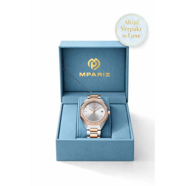 Nibosi Dameshorloge Zilver Rosé &  Parelmoer Wit