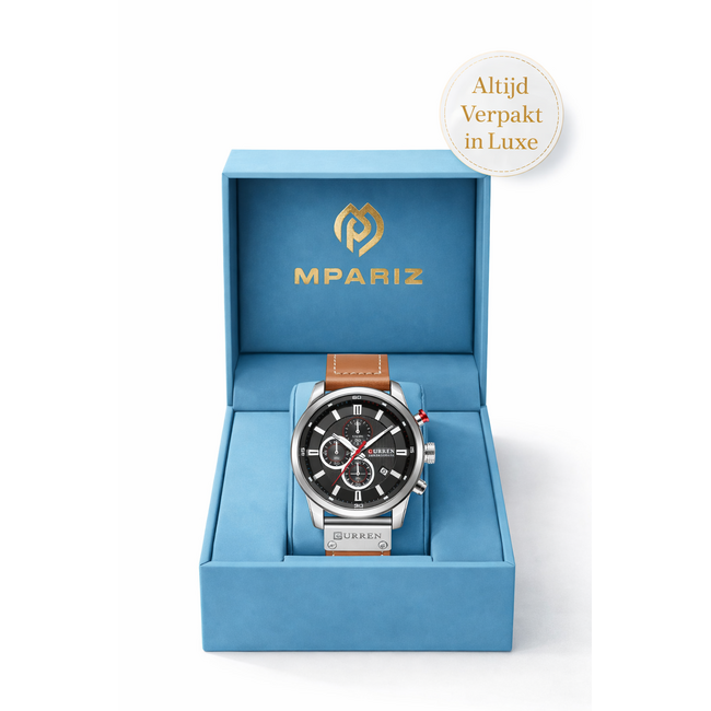 Curren  Herenhorloge Leren band (Zilver/Rosé)