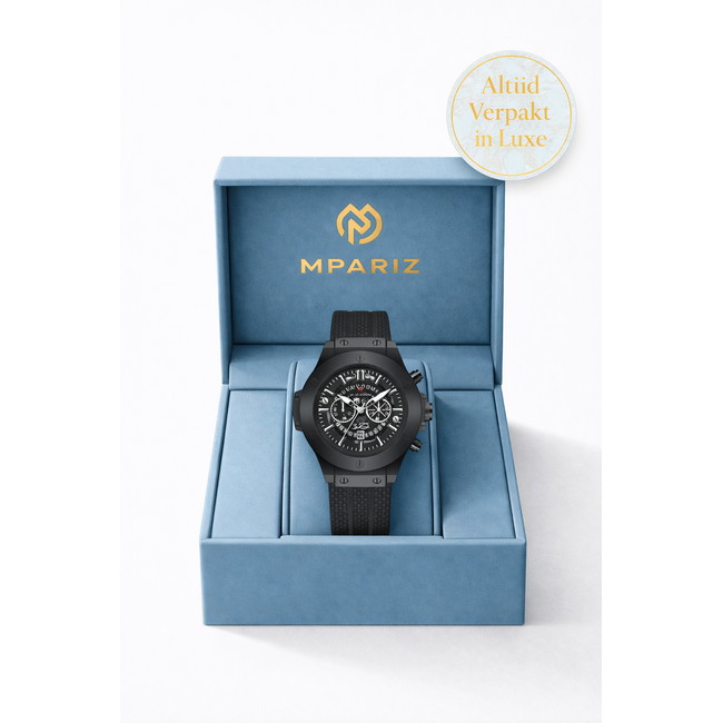 Mpariz  Luxe Herenhorloge  Siliconen Polsband Zwart