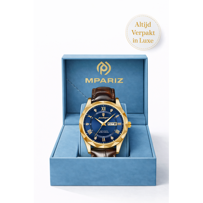 Poedagar Royale Bleu – herenhorloge met leren band en klassiek design