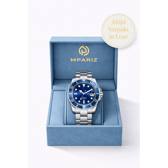 Lige Luxe HerenHorloge        Zilver  Blauw
