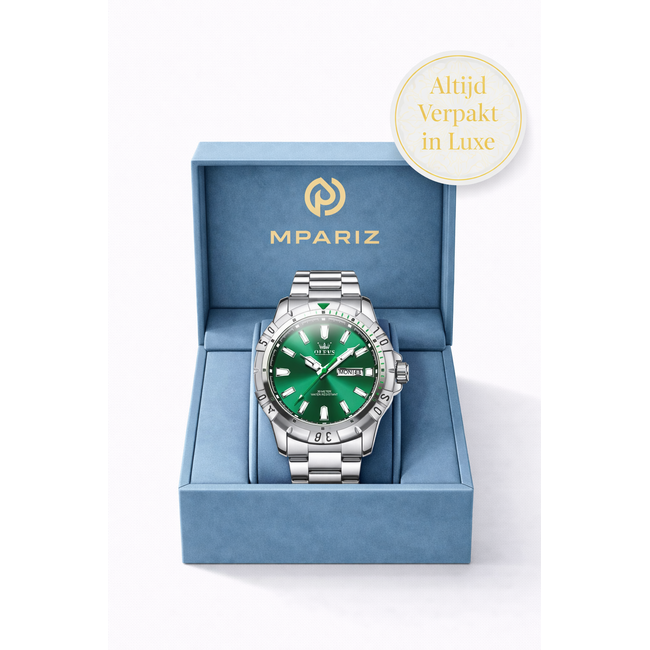 Olevs Luxe Herenhorloge Zilver (Groen/Blauw)