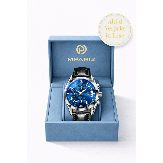 Olevs Luxe herenhorloge Zilver (Blauw/Zwart)