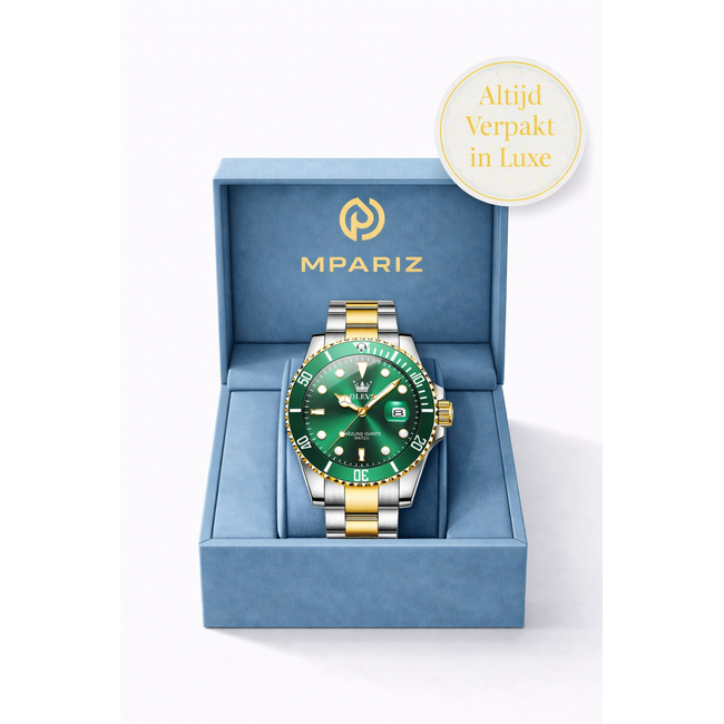 Olevs Luxe Herenhorloge Zilver Goud (Groen/Zwart)