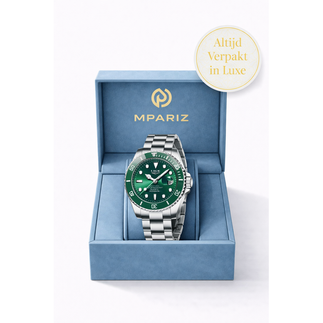 Lige Luxe Herenhorloge       Zilver  Groen