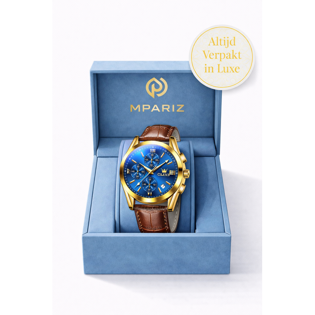 Olevs Luxe Herenhorloge Goud (Blauw/Zwart/Wit)