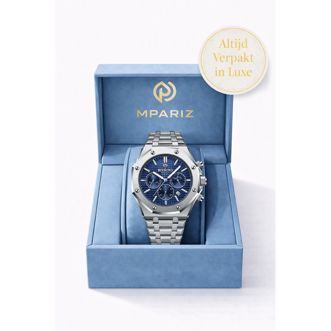 Binbond Luxe herenhorloge Zilver (Blauw/Zwart)