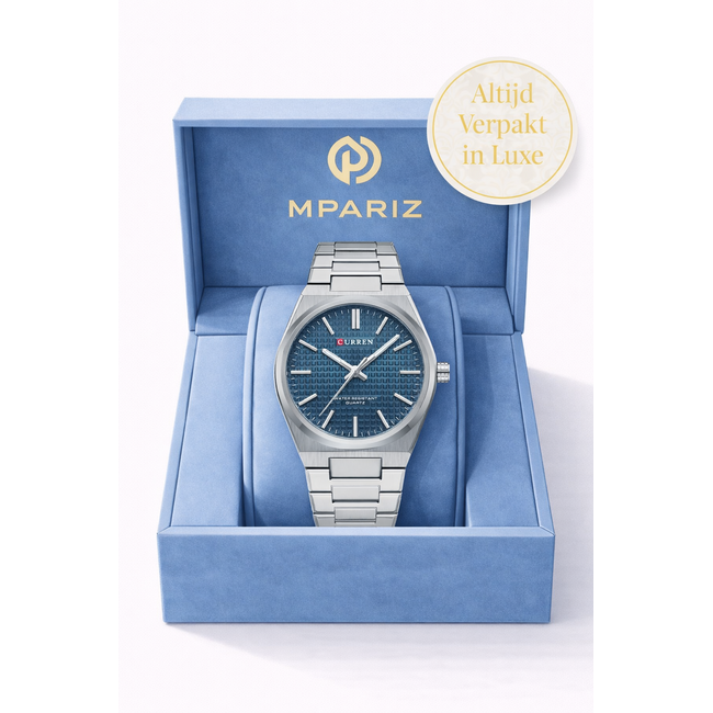 Curren Helix – herenhorloge met stalen band en blauwe textuur wijzerplaat