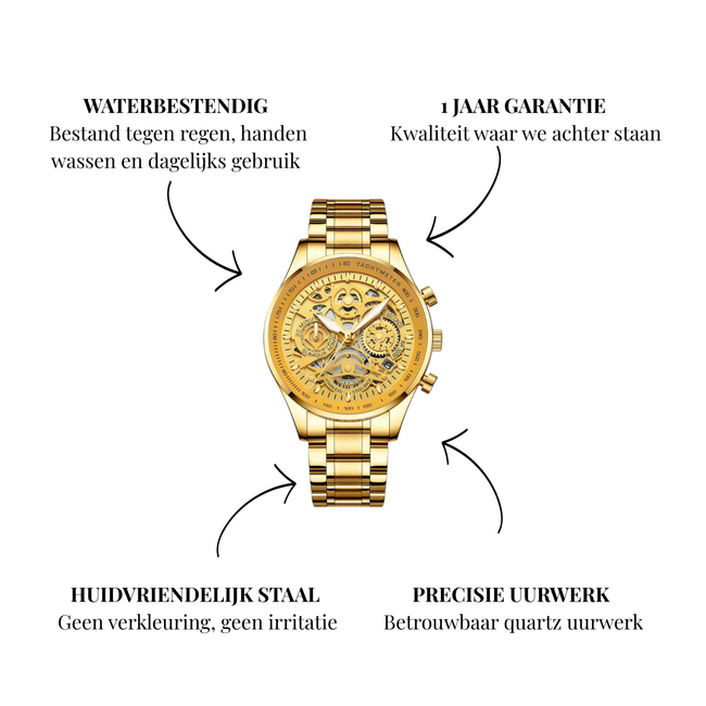 Nibosi Impérial – herenhorloge met stalen band en luxe skeleton design