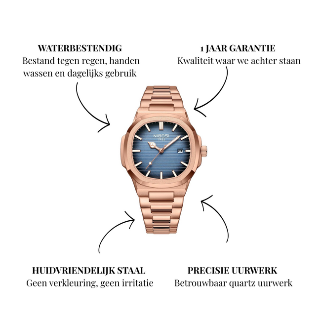 Nibosi Herenhorloge Rosé (Blauw/Wit)