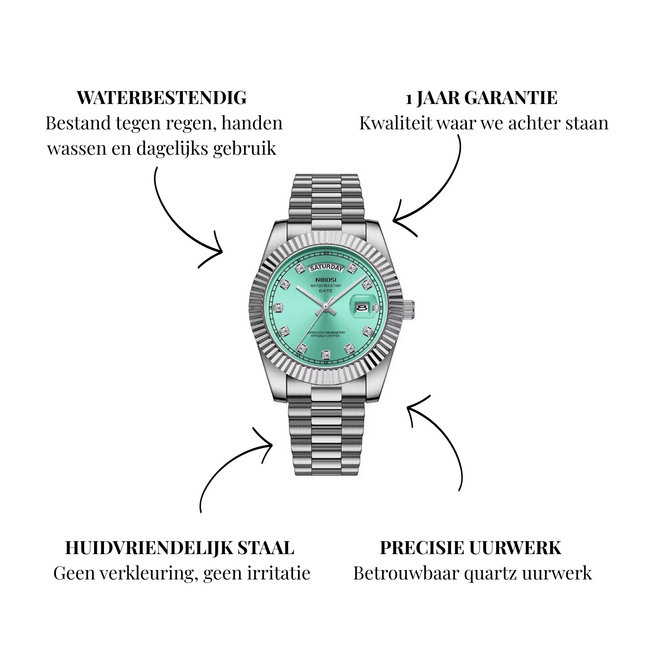 Nibosi Herenhorloge Zilver & Mint Daimond