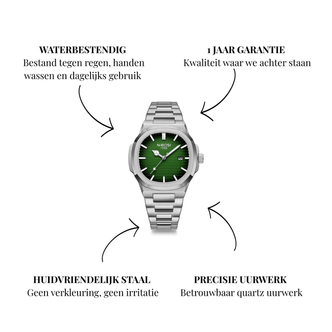 Nibosi Verdant – herenhorloge met stalen band en modern design