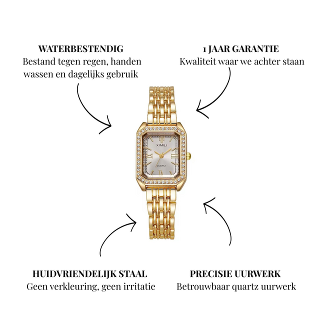 Ximili Dameshorloge Goud (Parelmoer Wit/Groen) - Diamonds