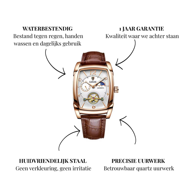 Lige Herenhorloge - Rosé Goud & Wit - Automaat
