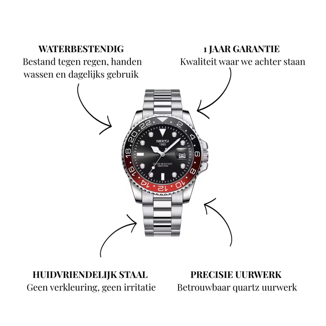 Nibosi Horizon – herenhorloge met stalen band en sportief design