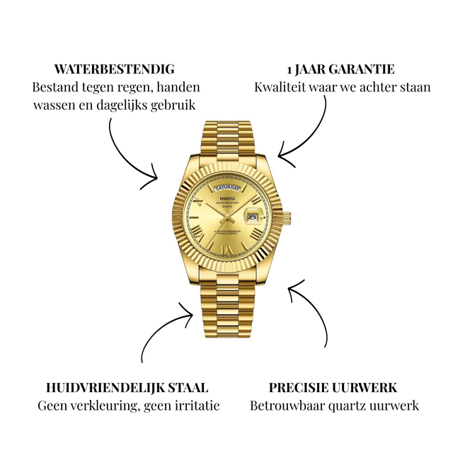 Nibosi Herenhorloge Goud (Goud/Rood/Wit/Chocolate/Blauw)