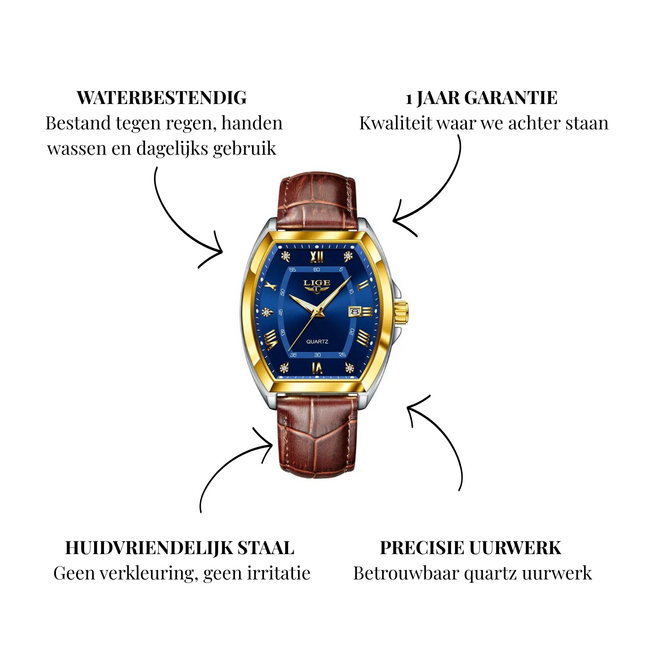 Lige Luxe Herenhorloge Goud Blauw