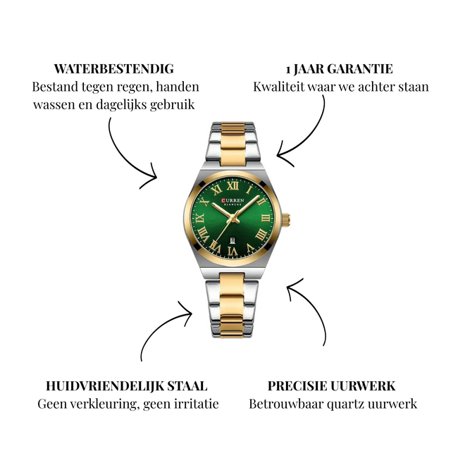 Curren Dameshorloge Zilver Goud & Groen