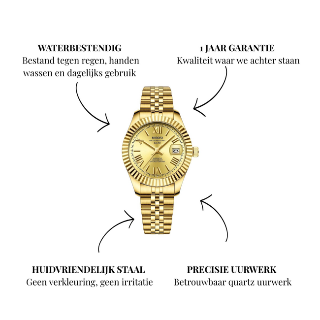 Nibosi Aura - heren/dames horloge met stalen band en klassiek design