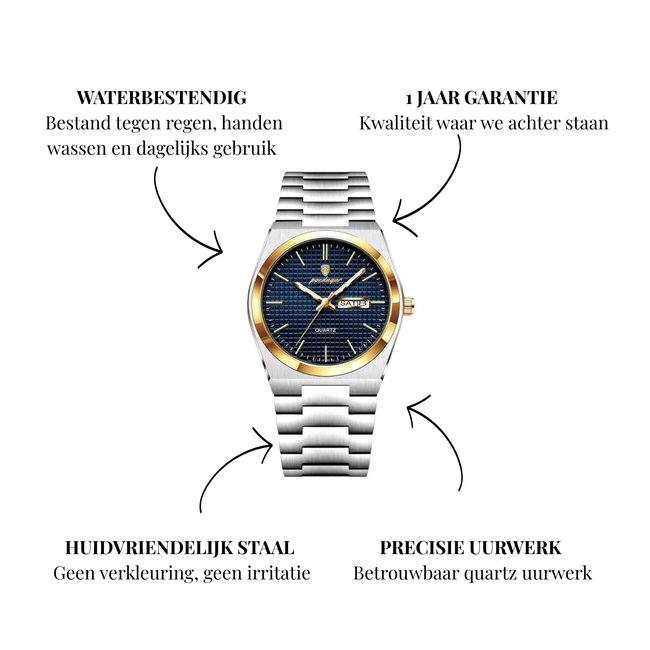Poedagar Luxe Herenhorloge Goud Blauw