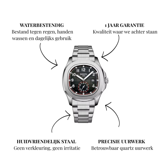 Nibosi  Herenhorloge  Zilver & Zwart