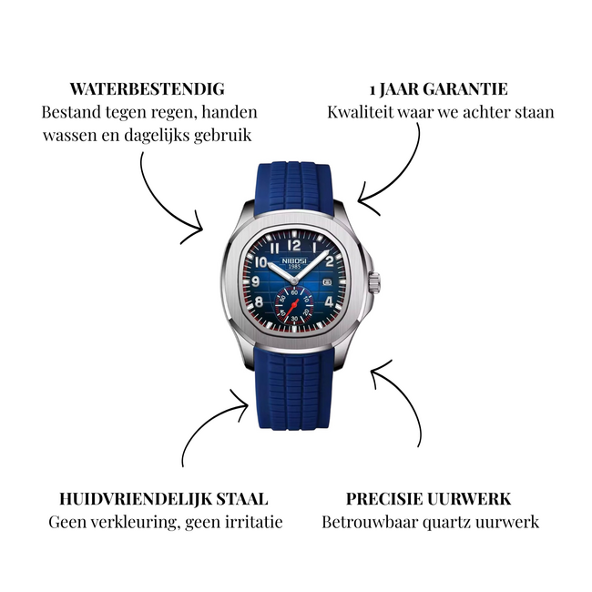 Nibosi Velocity – herenhorloge met rubber band en sportief design