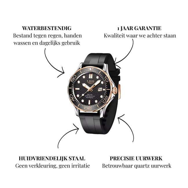 Lige Obsidian – herenhorloge met rubber band en sportief design