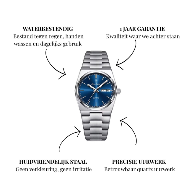 Poedagar Azure – herenhorloge met stalen band en modern design