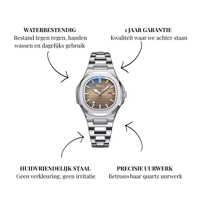 Chenxi Luxe Dameshorloge Zilver (Bruin/Blauw)