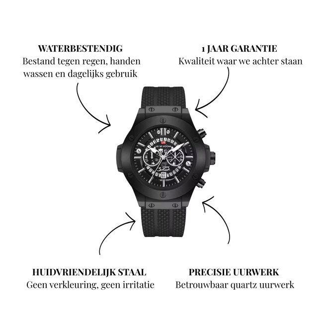 Mpariz  Luxe Herenhorloge  Siliconen Polsband Zwart