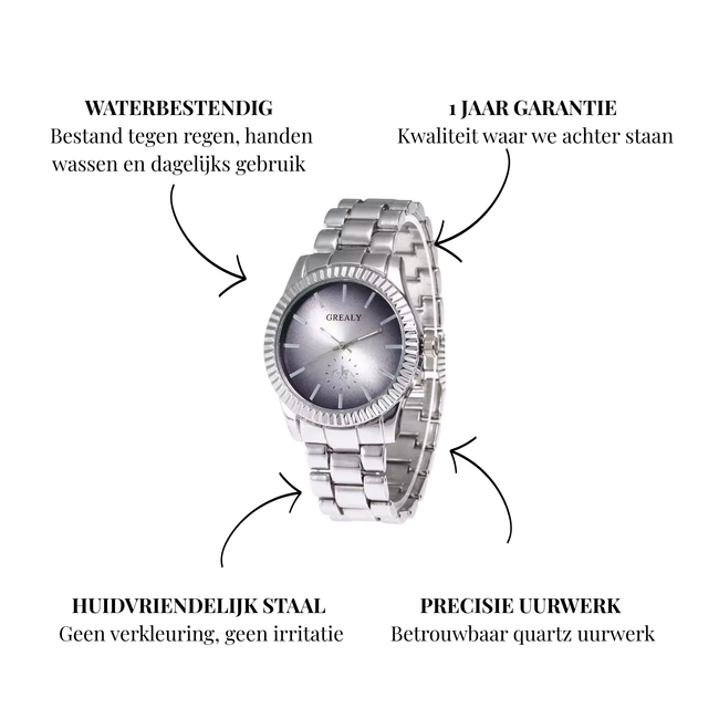 Grealy Dameshorloge Zilver, Grijs en Wit
