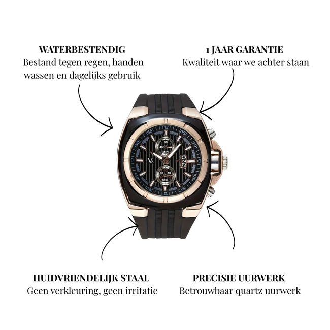 Mpariz Luxe Herenhorloge Rosé  Siliconen Band