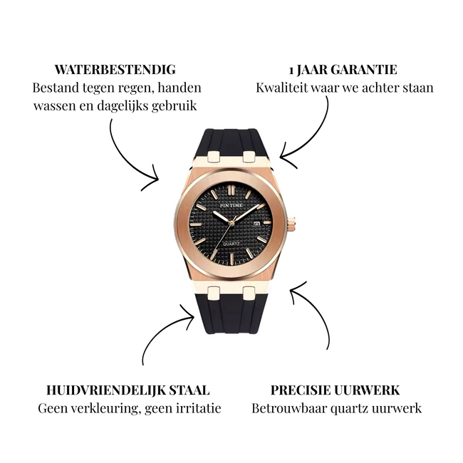 Pintime Helios – herenhorloge met rubber band en modern design