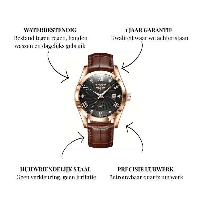 Lige Luxe Herenhorloge         Rosé  Zwart