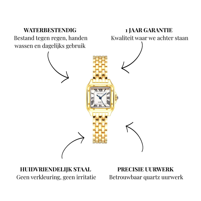 Grealy Dameshorloge Goud & Wit met armband