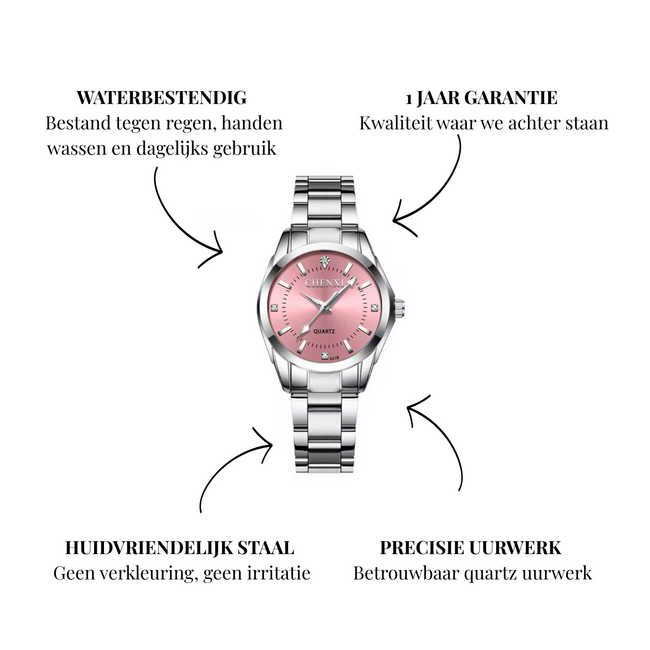 Chenxi Dameshorloge Zilver (Roze/Groen)