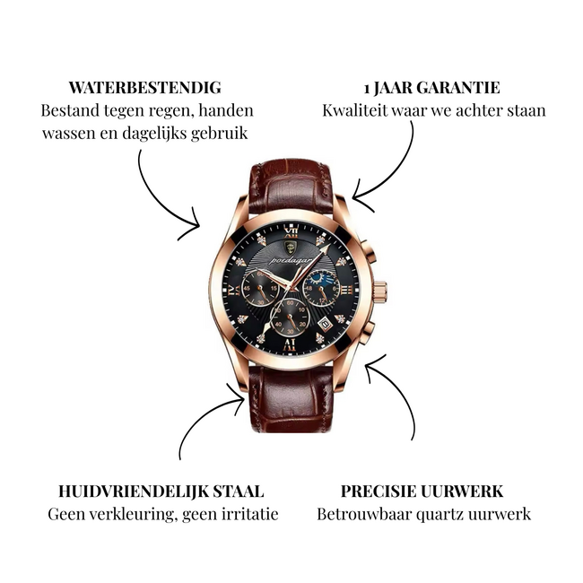 Poedagar Belmont Chrono – herenhorloge met leren band en chronograaf design