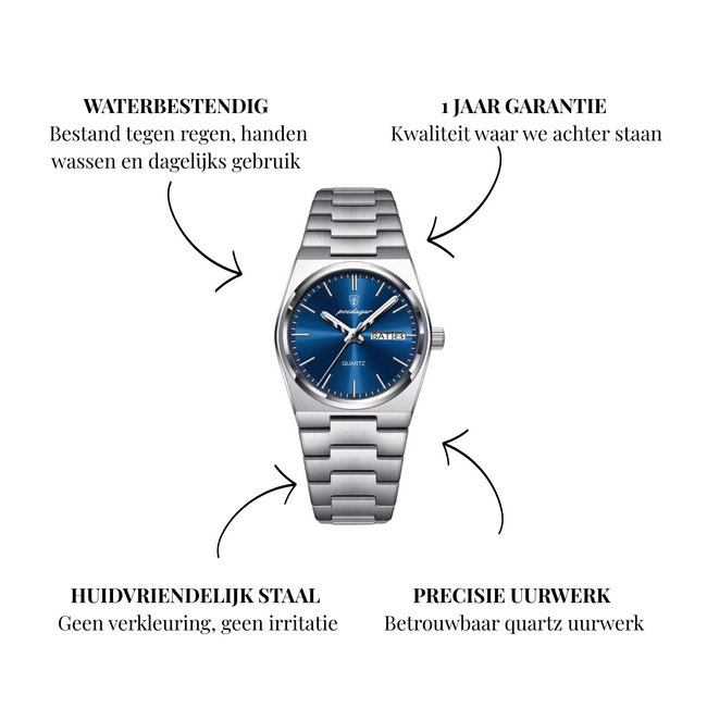 Poedagar Bleuette – dameshorloge met stalen band en modern design
