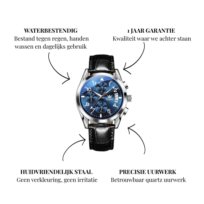 Olevs Tempest – herenhorloge met leren band en chronograaf design