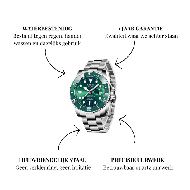 Lige Emerald – herenhorloge met stalen band en sportief design