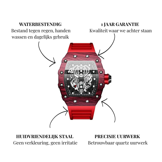 Mpariz Phantom Rouge – herenhorloge met rubber band en futuristisch design