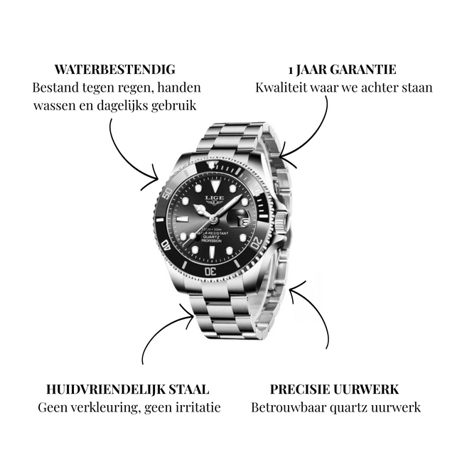 Lige Submaris – herenhorloge met stalen band en sportief design