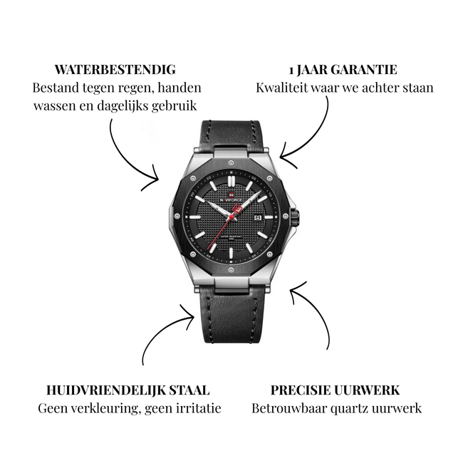 Naviforce Sentinel – herenhorloge met zwarte kast, robuuste look en leren band