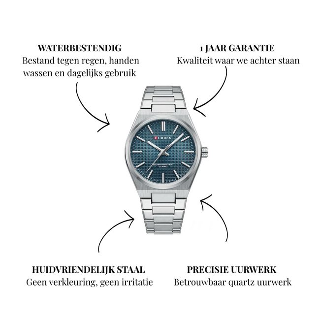 Curren Helix – herenhorloge met stalen band en blauwe textuur wijzerplaat