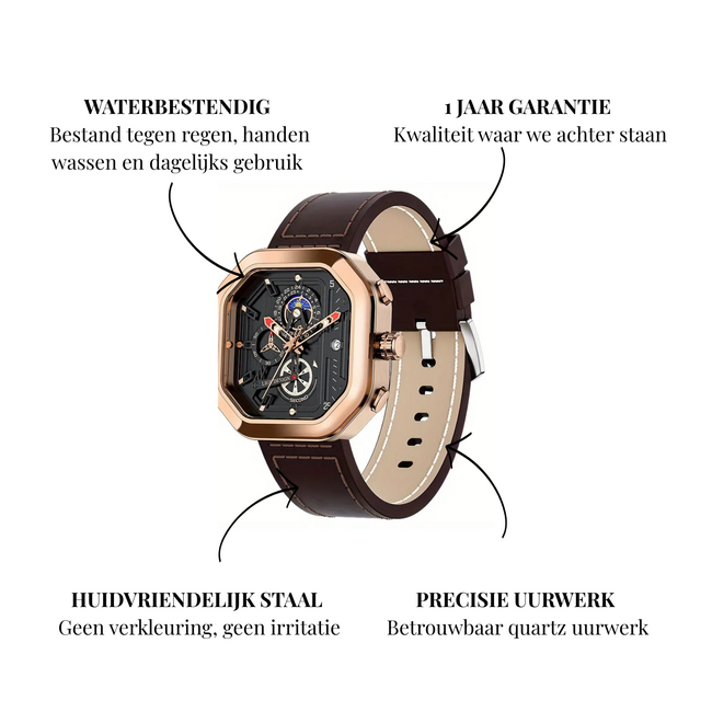 Lige Octron – herenhorloge met leren band en spotieve design