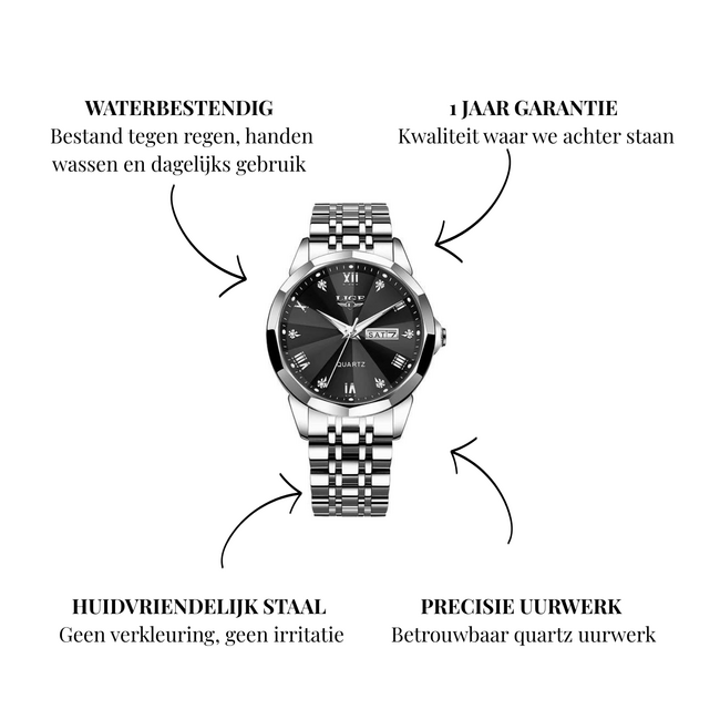 Lige Silvain – herenhorloge met stalen band en modern design