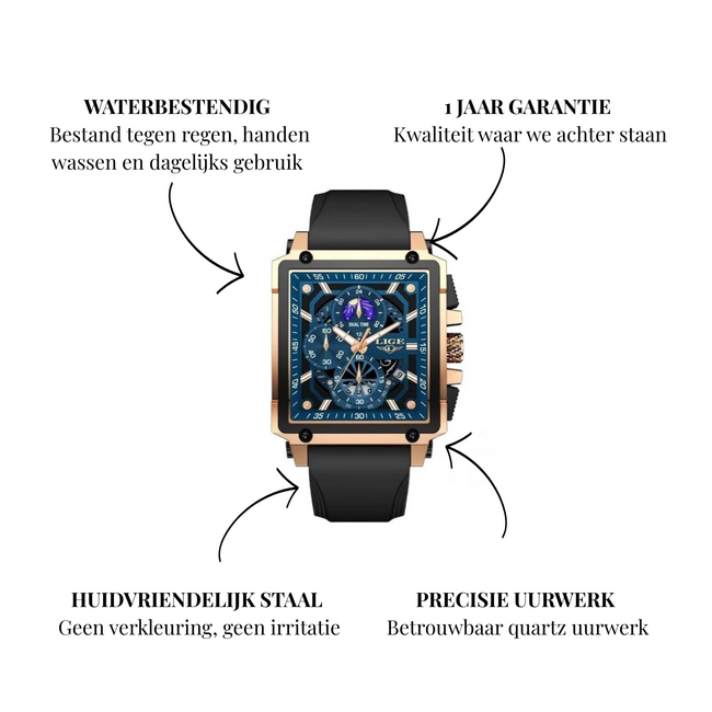 Lige Luxe Herenhorloge          Rosé  Blauw