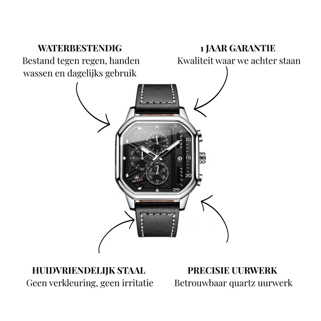 Olevs Forge Argent – herenhorloge met leren band en klassiek design