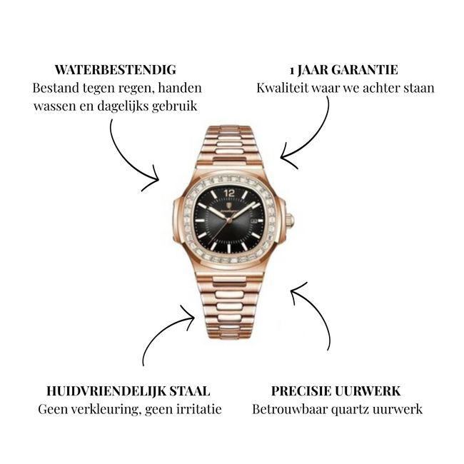 Poedagar Luxe Herenhorloge  Rosé Zwart